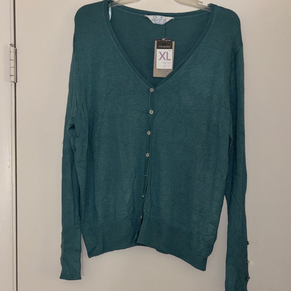 Teal V-Neck Button Cardigan